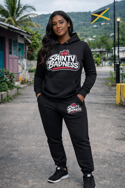 Sainty badness women fitted hoodie tracksuit white and pink logo