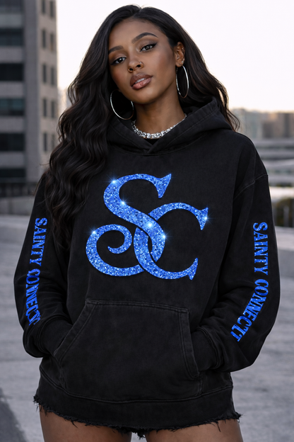 Sainty connection sc black & acid wash hoodie & jogger set ( glitter edition)