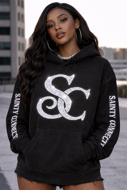 Sainty connection sc black & acid wash hoodie & jogger set ( glitter edition)