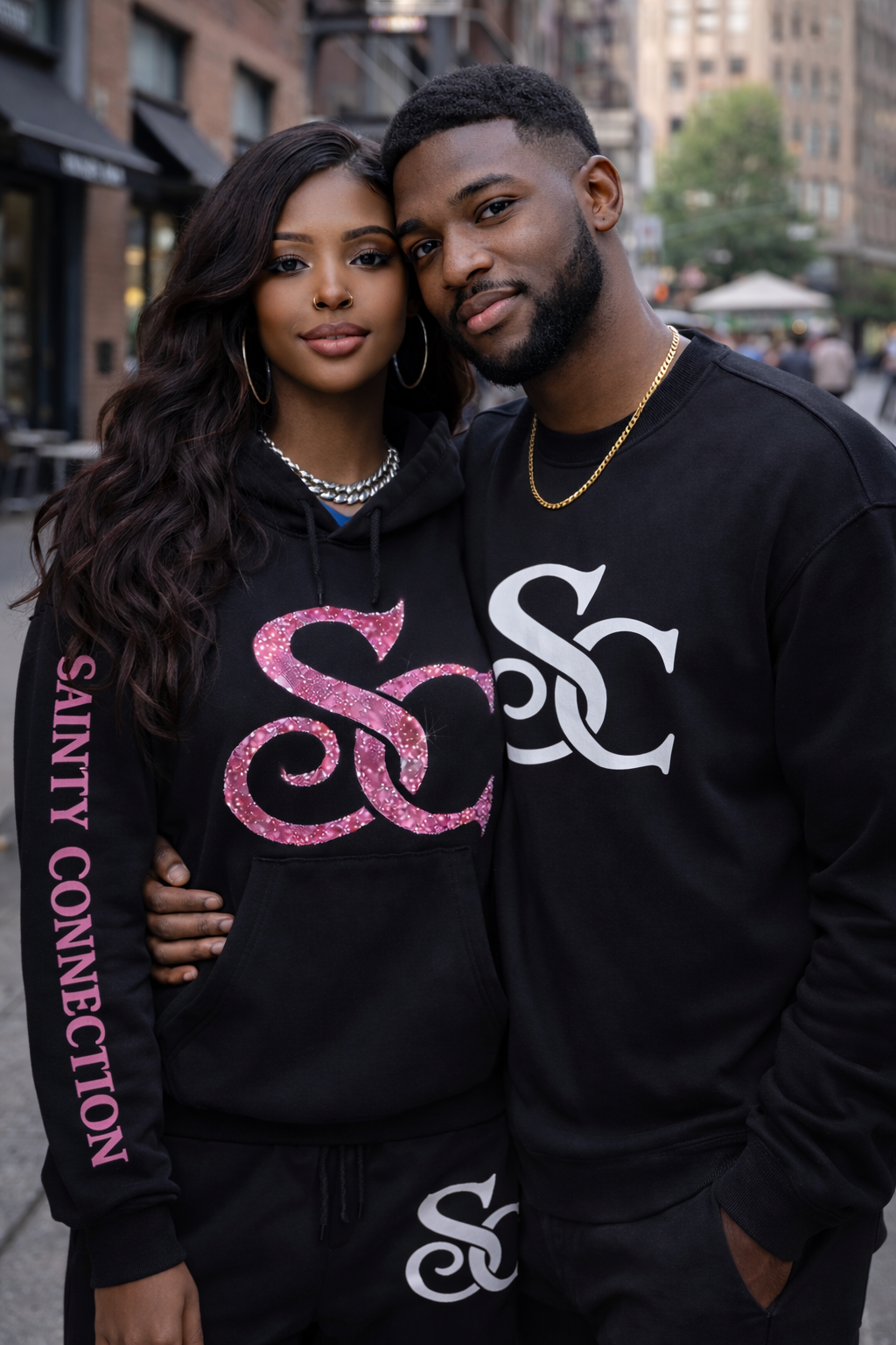 Sainty connection sc black & acid wash hoodie & jogger set ( glitter edition)