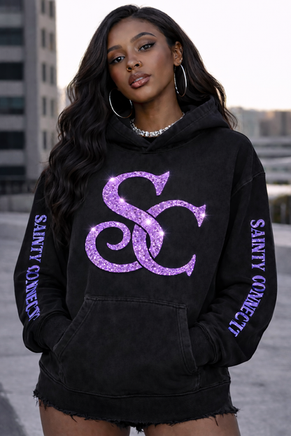 Sainty connection sc black & acid wash hoodie & jogger set ( glitter edition)