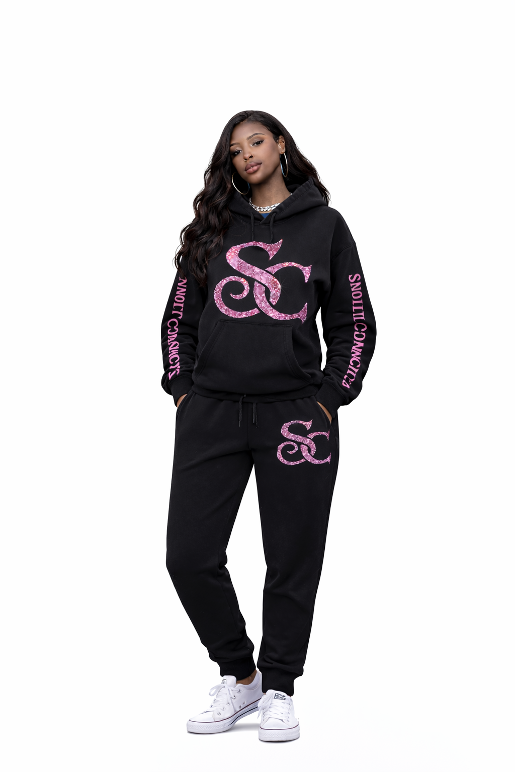 Sainty connection sc black & acid wash hoodie & jogger set ( glitter edition)