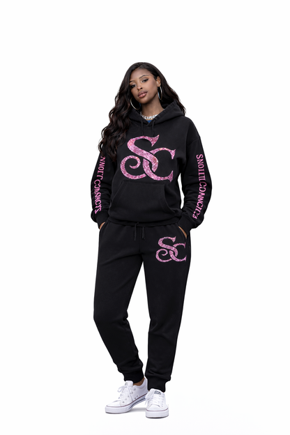 Sainty connection sc black & acid wash hoodie & jogger set ( glitter edition)