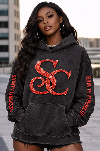 Sainty connection sc black & acid wash hoodie & jogger set ( glitter edition)
