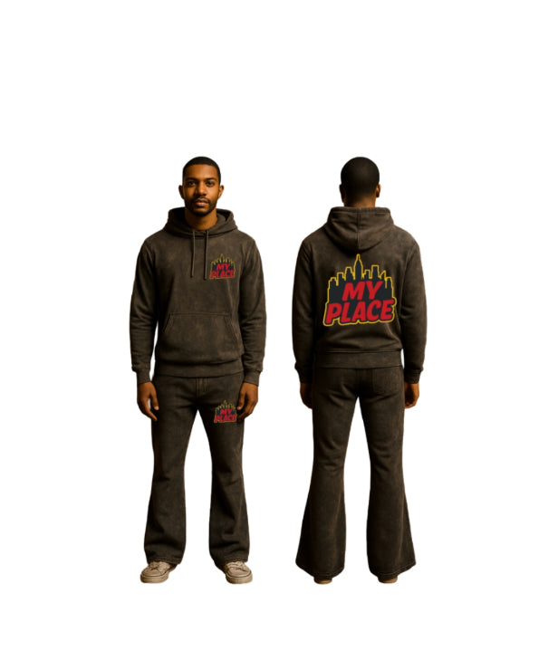 My Place acid wash flare pants hoodie suit