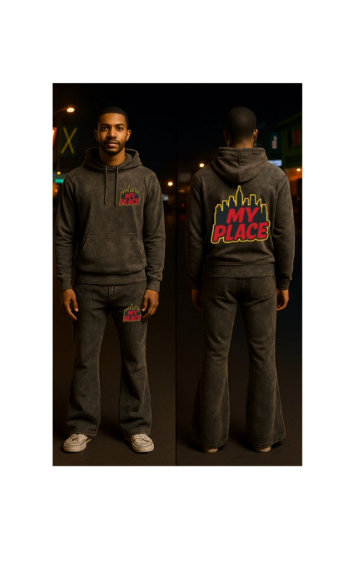 My Place acid wash flare pants hoodie suit