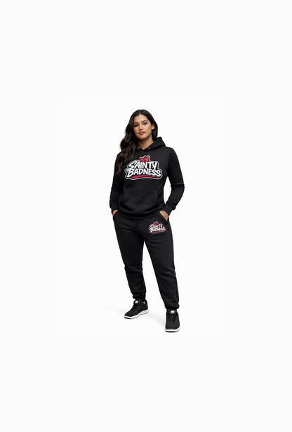 Sainty badness women fitted hoodie tracksuit white and pink logo