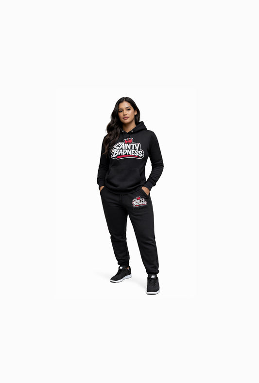 Sainty badness women fitted hoodie tracksuit white and pink logo