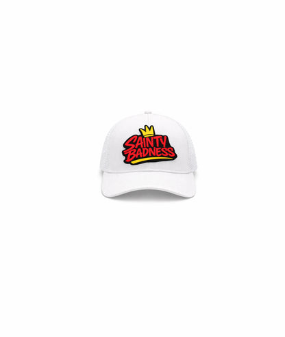 Sainty Badness white Trucker Hat