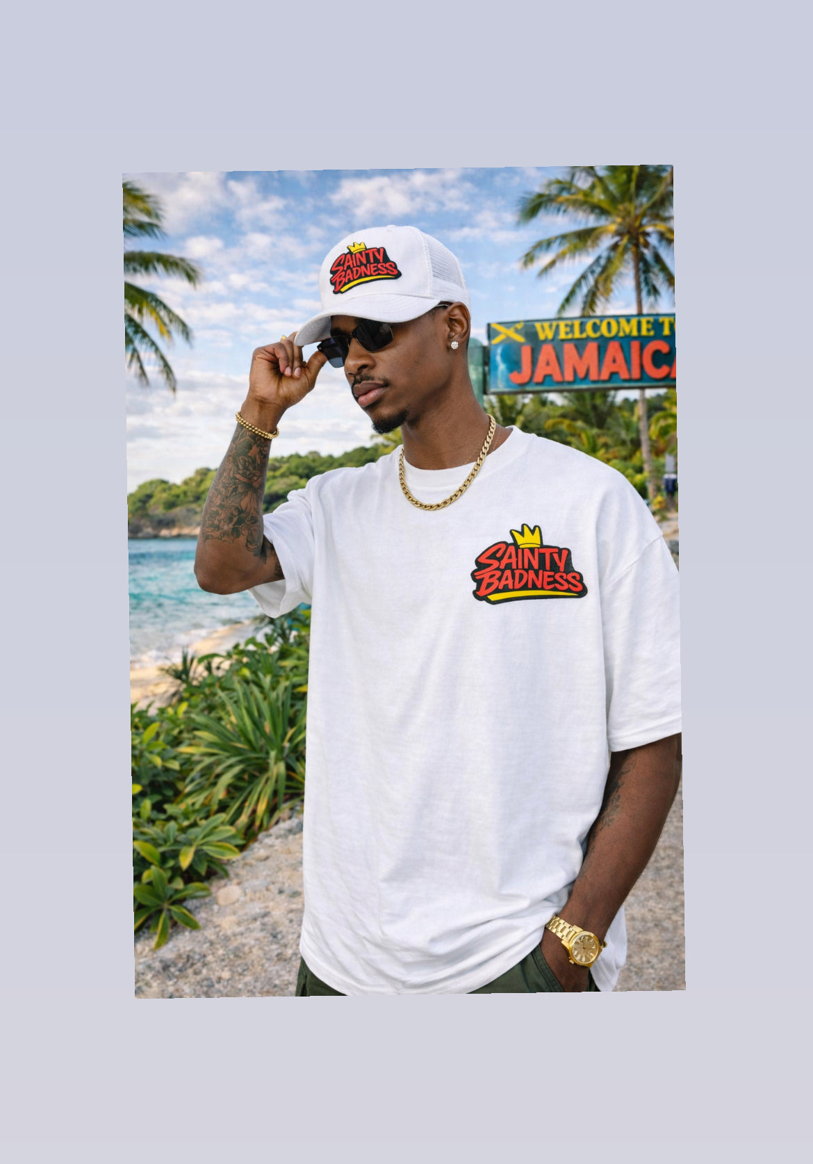 Sainty Badness white Trucker Hat