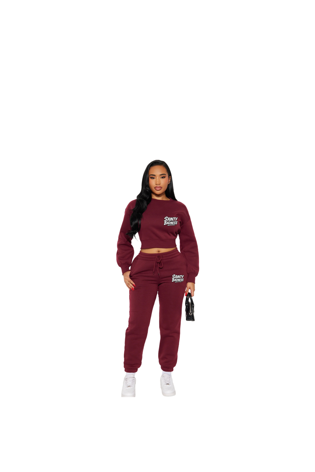 Sainty Badness crew next jogger set burgundy /bkack