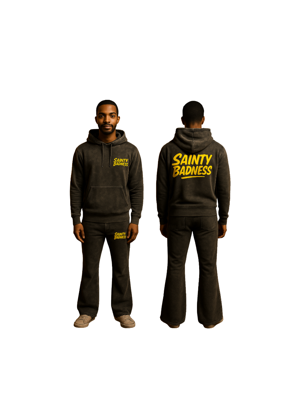 Sainty badness acid wash flare hoodie suite